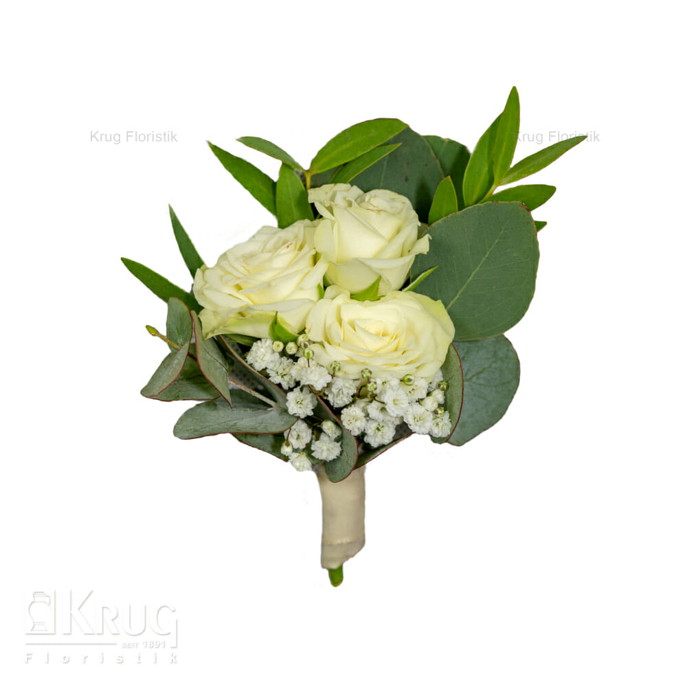 Blumen Anstecker für Bräutigam in weiß mit Eukalyptus