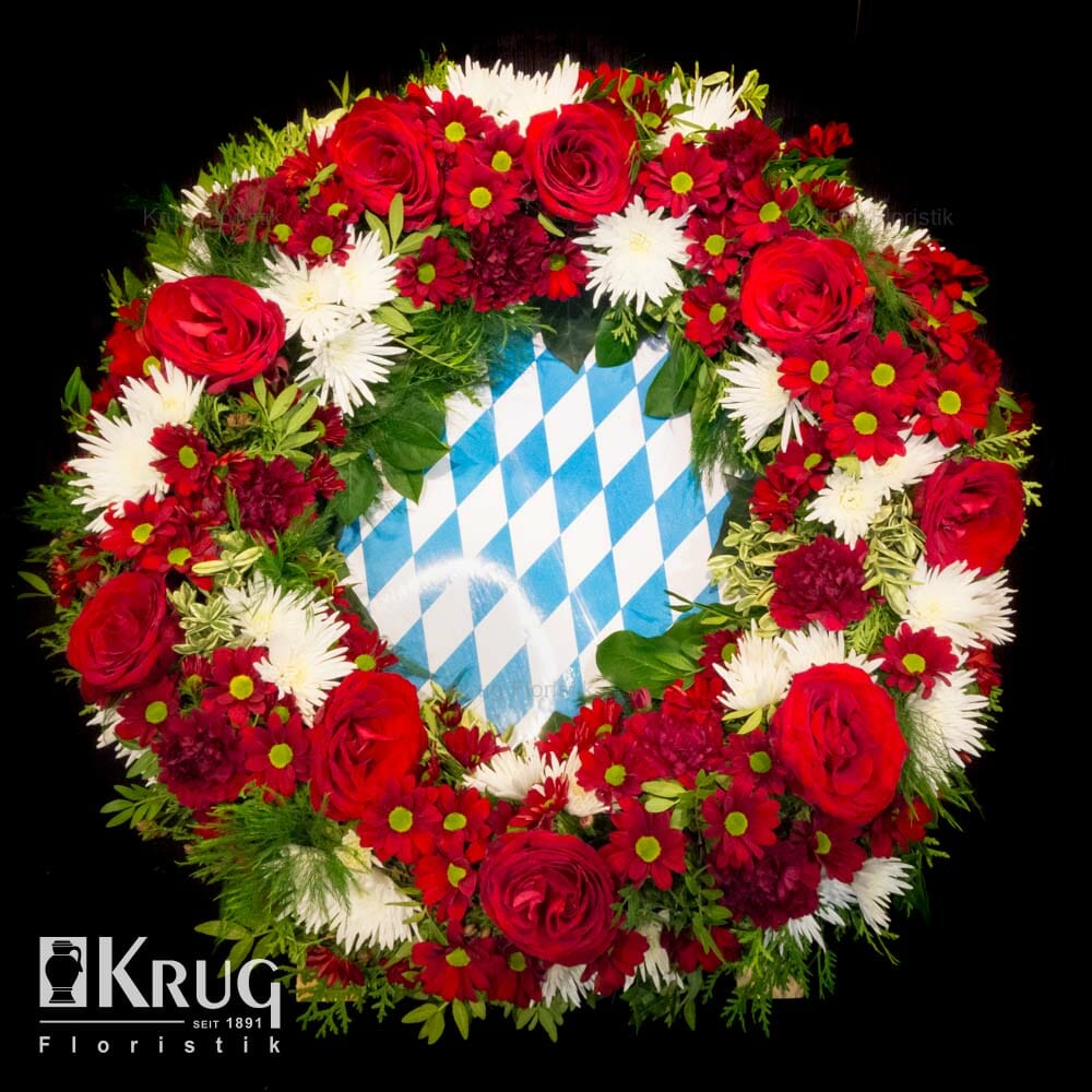 Trauerkranz rot-weiß mit bayrischer Raute